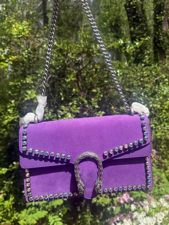 RARE Gucci Dionysus Purple Suede Crystal Chain Purse - Picture 14 of 15